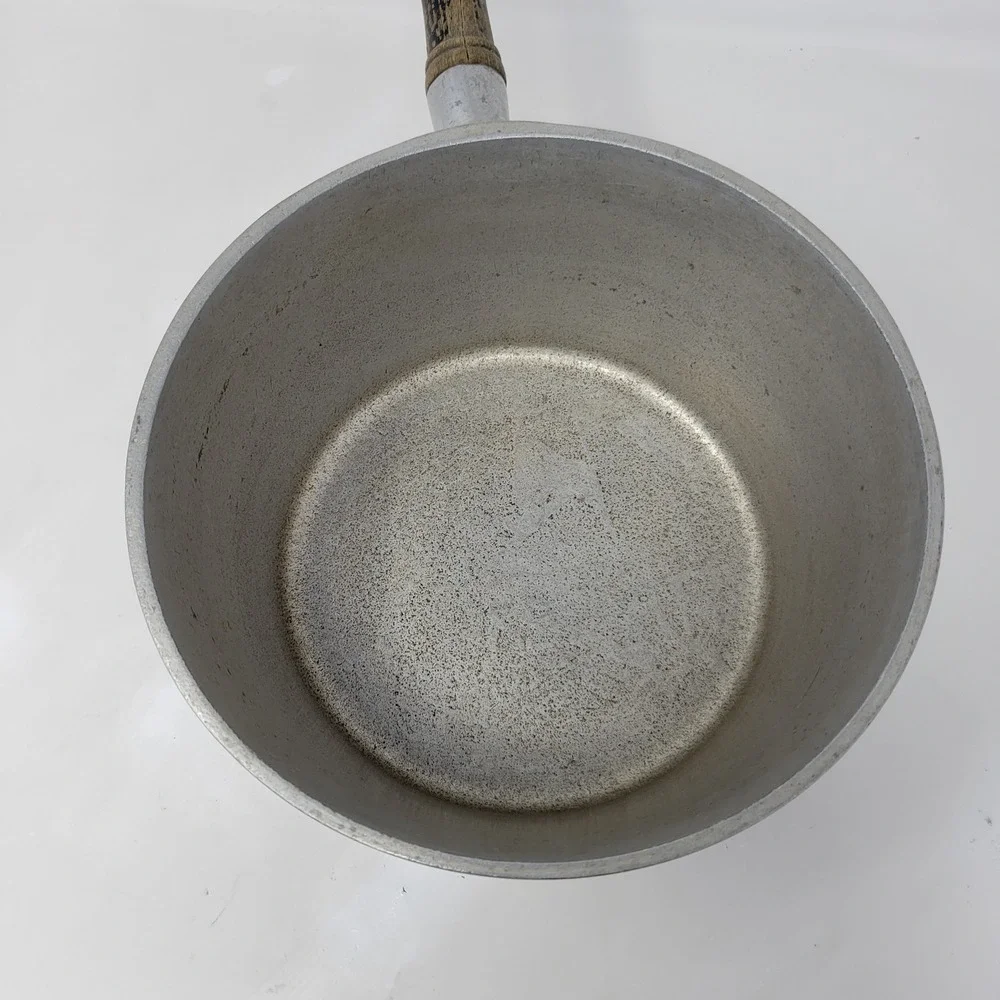 Vintage Adler Streamline Ware Cast Aluminum Saucepan Pot Wood Handle Chicago USA